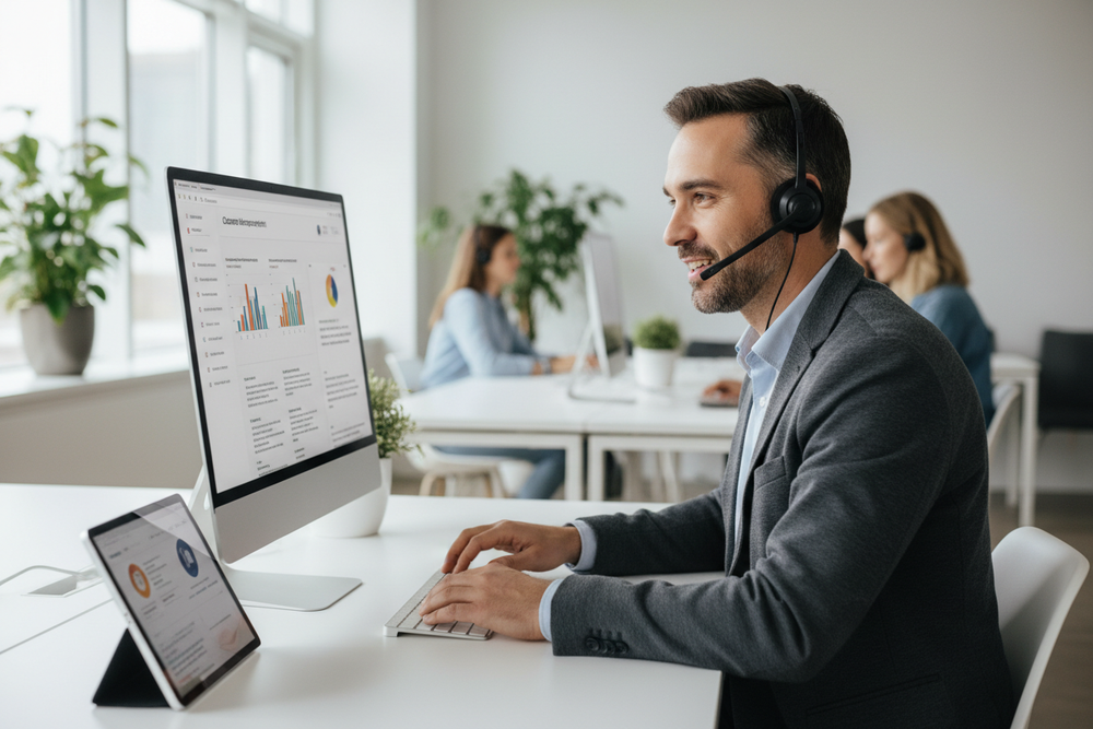 Man working as Customer service in a office 